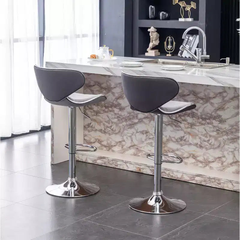 Tabouret de bar pivotant réglable en velours Masaccio de Roundhill Furniture, gris, lot de 2