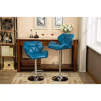Roundhill Furniture Glasgow Contemporary Tufted Adjustable Height Hidraulic Bar Stools, Blue, Set of 2