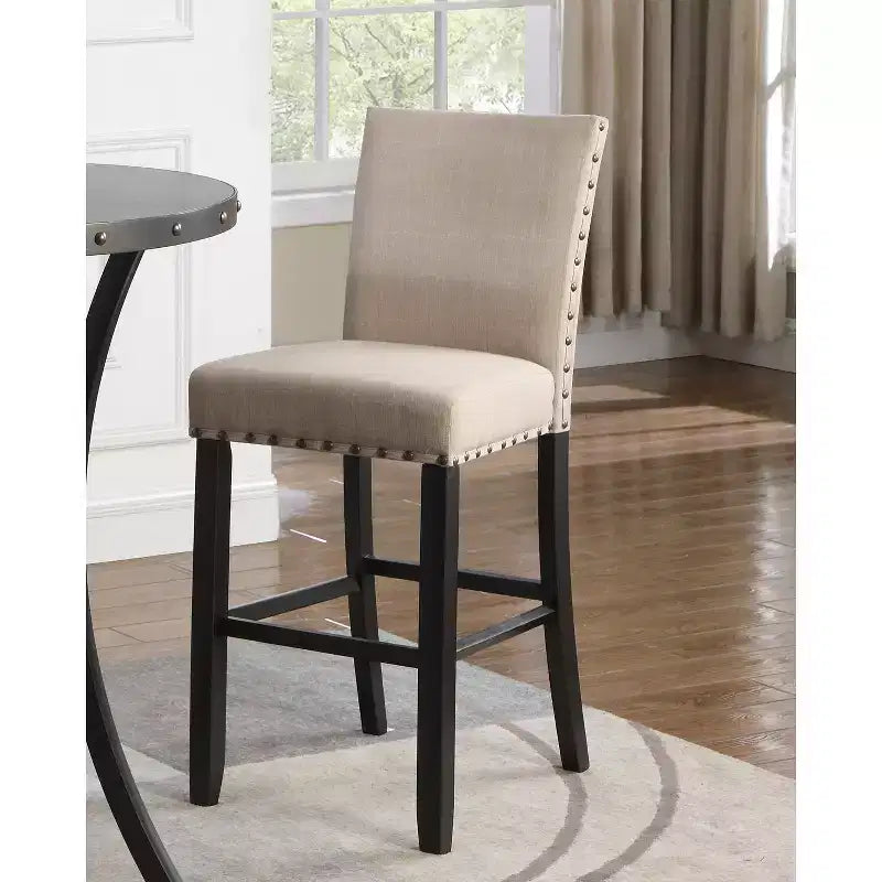 Tabourets de bar en tissu Biony Roundhill Furniture avec garniture cloutée, havane, lot de 2
