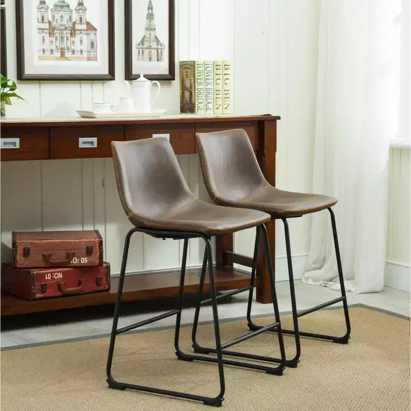 Tabourets de bar en similicuir PU vintage Lotusville de Roundhill Furniture, Marron antique, Lot de 2