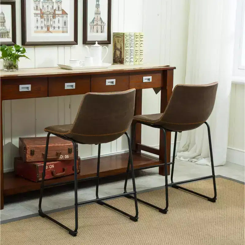 Tabourets de bar en similicuir PU vintage Lotusville de Roundhill Furniture, Marron antique, Lot de 2
