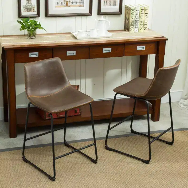 Tabourets de bar en similicuir PU vintage Lotusville de Roundhill Furniture, Marron antique, Lot de 2