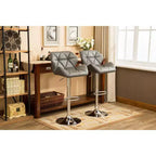 Tabourets de bar hydrauliques gris Glasgow contemporains capitonnés, réglables en hauteur, lot de 2