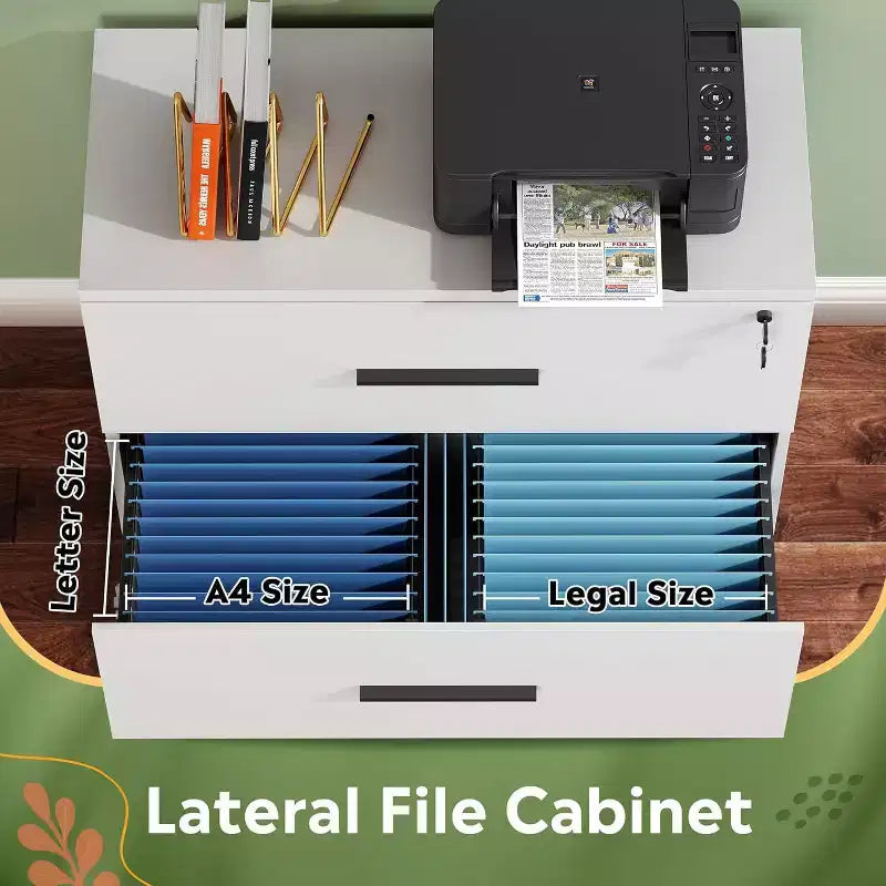 Classeur latéral en bois DEXYLLO à 2 tiroirs avec serrure pour bureau à domicile
