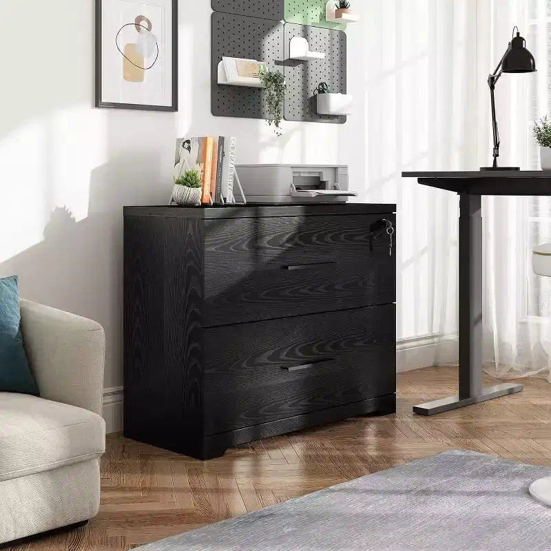 Classeur latéral en bois DEXYLLO à 2 tiroirs avec serrure pour bureau à domicile