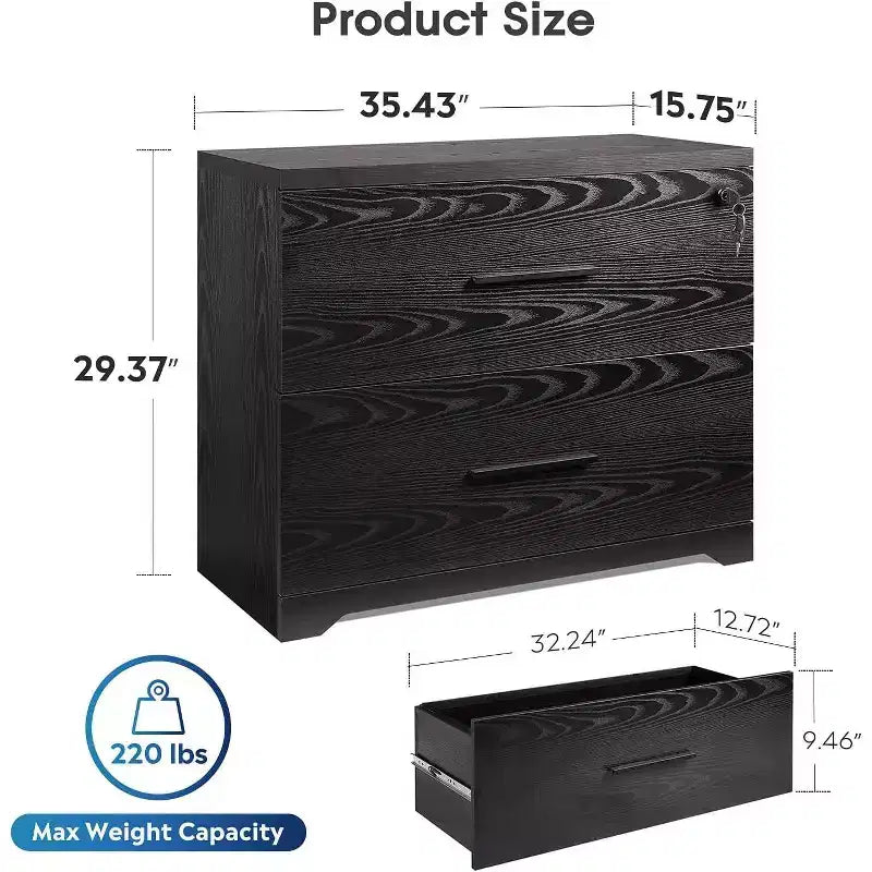 Classeur latéral en bois DEXYLLO à 2 tiroirs avec serrure pour bureau à domicile