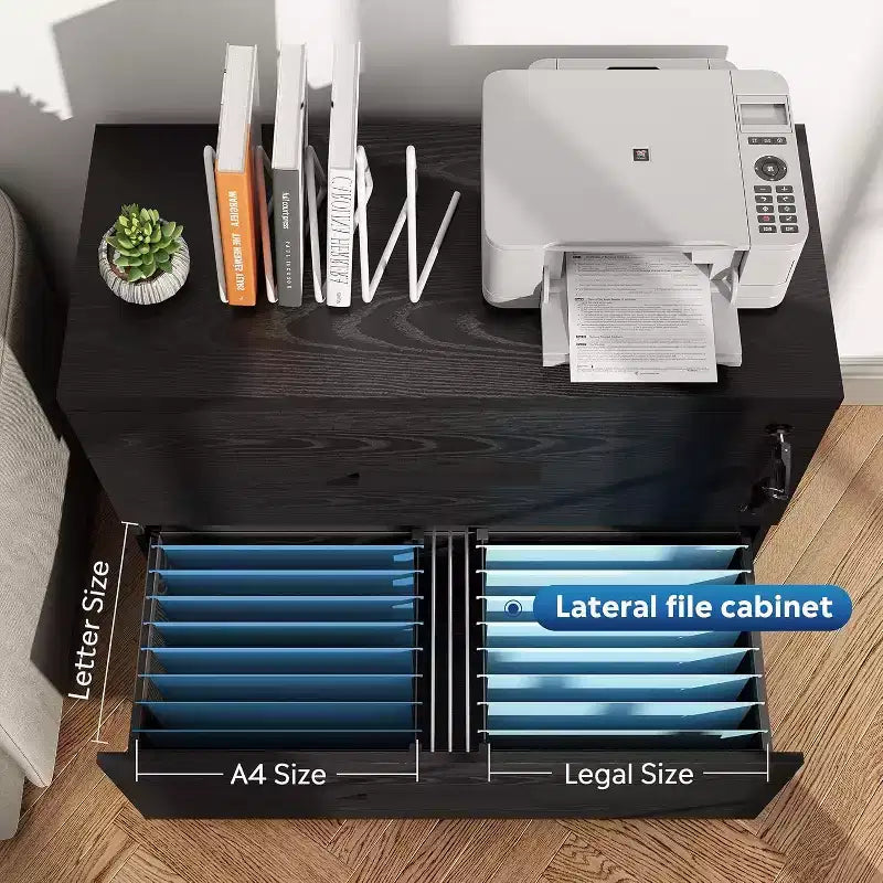 Classeur latéral en bois DEXYLLO à 2 tiroirs avec serrure pour bureau à domicile