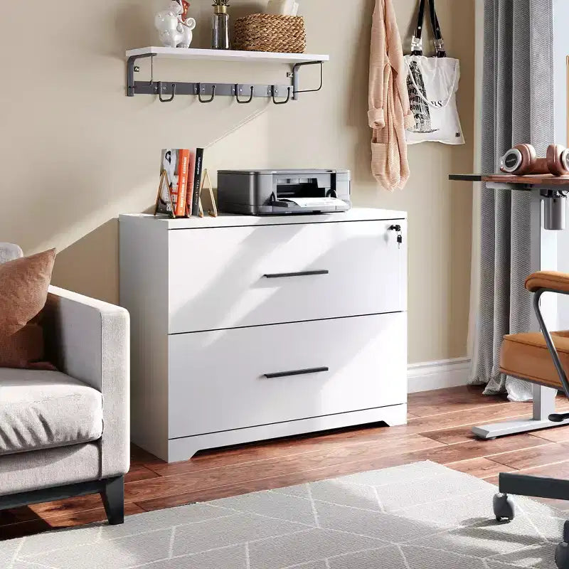 Classeur latéral en bois DEXYLLO à 2 tiroirs avec serrure pour bureau à domicile