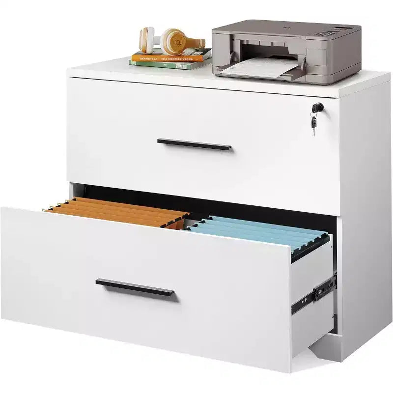 Classeur latéral en bois DEXYLLO à 2 tiroirs avec serrure pour bureau à domicile