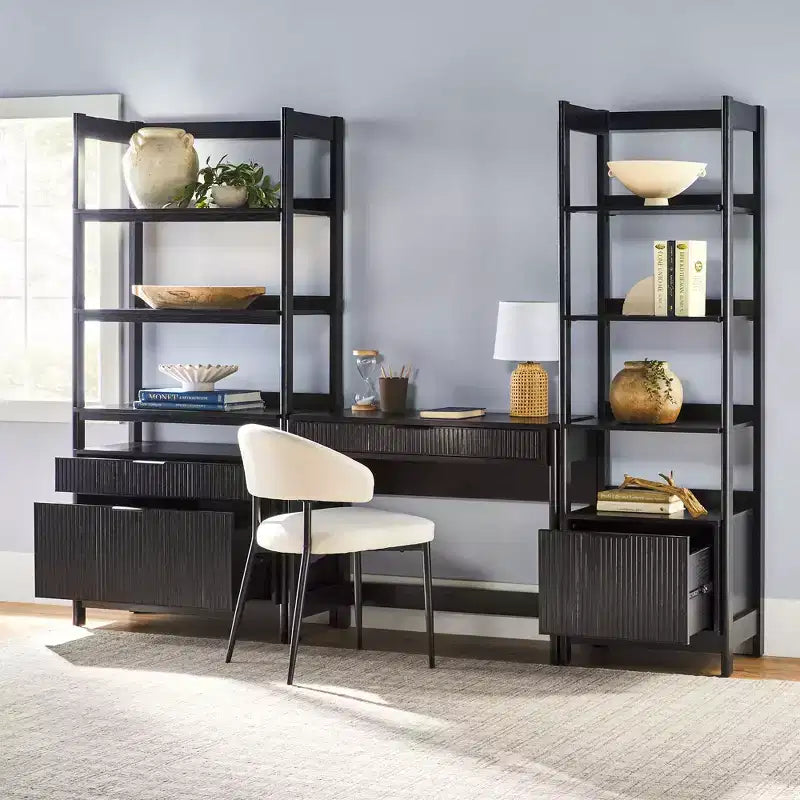 Saracina Home Bureau transitionnel 3 pièces avec 1 bibliothèque étroite et 1 bibliothèque large