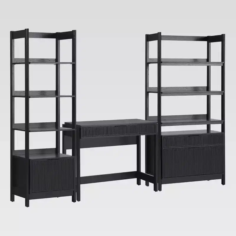 Saracina Home 3pc Transitional Desk with 1 Narrow Bookcase and 1 Wide Bookcase