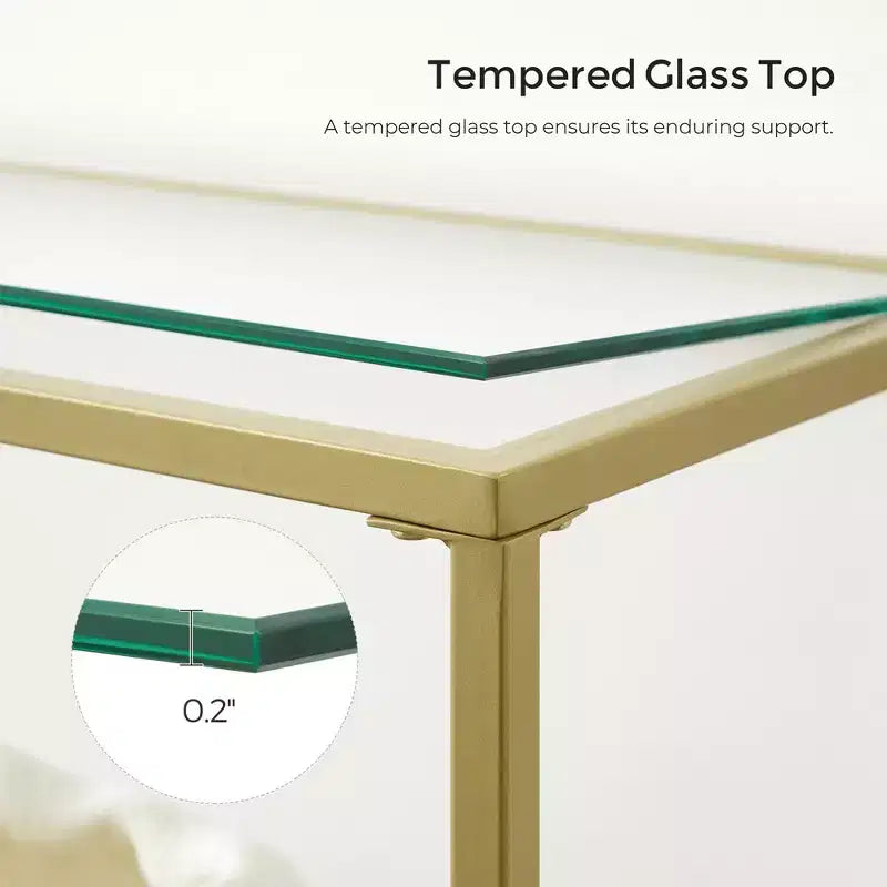 VASAGLE Table Console de 130 cm avec 3 Étagères, Table d'Appoint, Table d'Entrée, Cadre en Métal, Étagère en Verre Trempé, Style Moderne