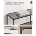 VASAGLE Table Console de 130 cm avec 3 Étagères, Table d'Appoint, Table d'Entrée, Cadre en Métal, Étagère en Verre Trempé, Style Moderne