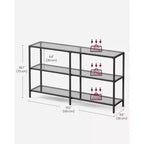 VASAGLE Table Console de 130 cm avec 3 Étagères, Table d'Appoint, Table d'Entrée, Cadre en Métal, Étagère en Verre Trempé, Style Moderne