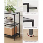 VASAGLE Table Console de 130 cm avec 3 Étagères, Table d'Appoint, Table d'Entrée, Cadre en Métal, Étagère en Verre Trempé, Style Moderne