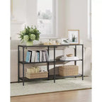 VASAGLE 51.2 Inch Console Table with 3 Shelves, Sofa Table, Entryway Table, Metal Frame, Tempered Glass Shelf, Modern Style