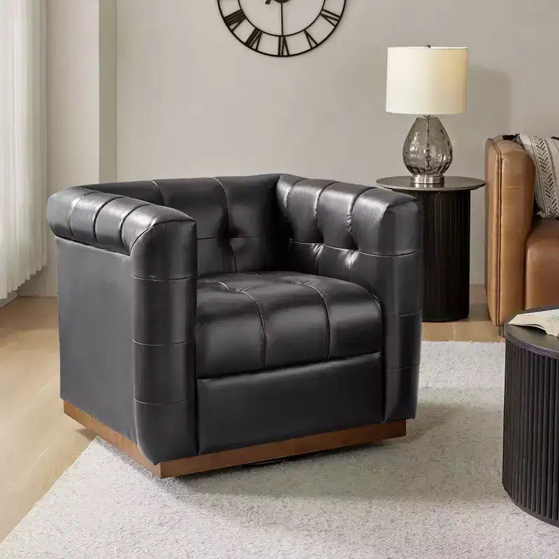 Fauteuil club pivotant Frankie en cuir véritable | HULALA HOME