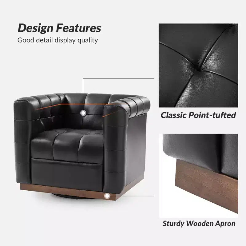 Fauteuil club pivotant Frankie en cuir véritable | HULALA HOME