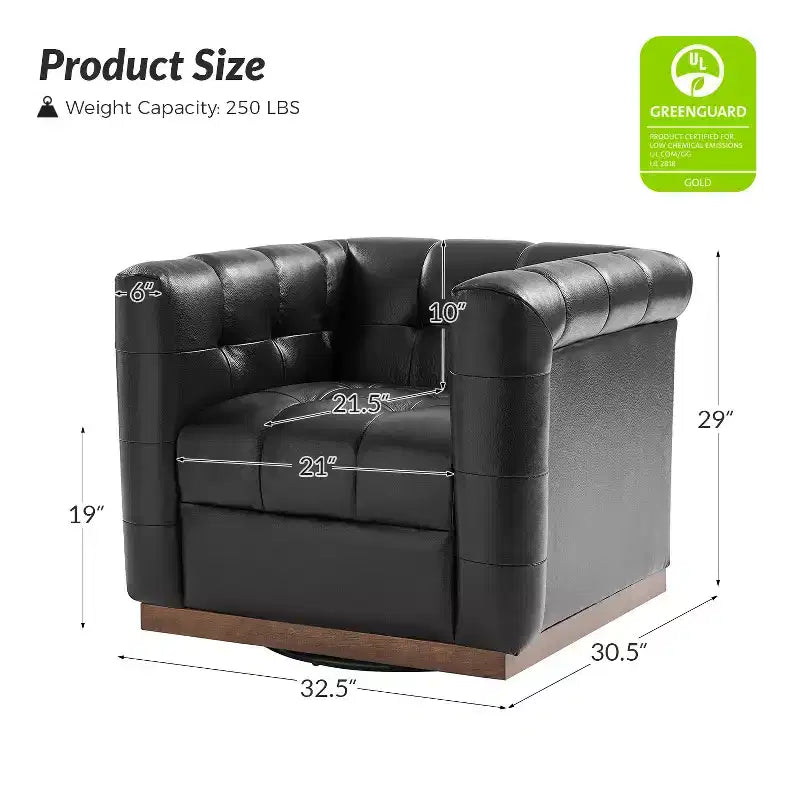 Fauteuil club pivotant Frankie en cuir véritable | HULALA HOME