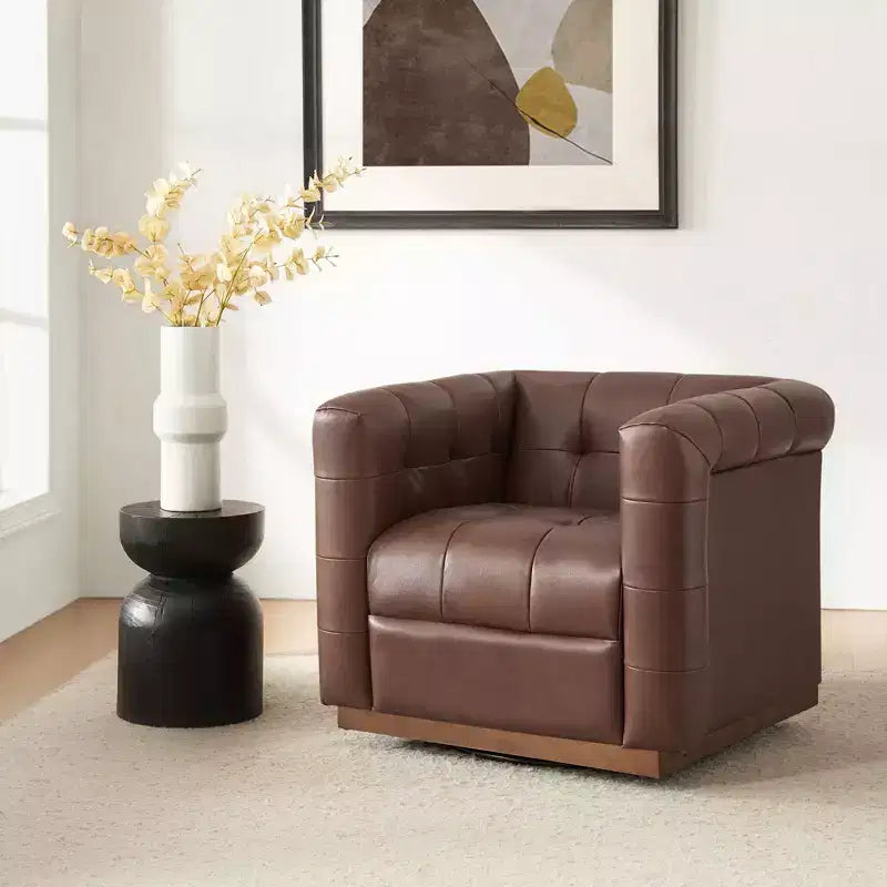 Fauteuil club pivotant Frankie en cuir véritable | HULALA HOME