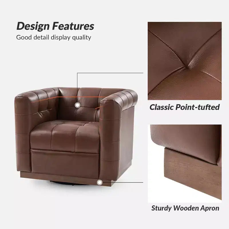 Fauteuil club pivotant Frankie en cuir véritable | HULALA HOME