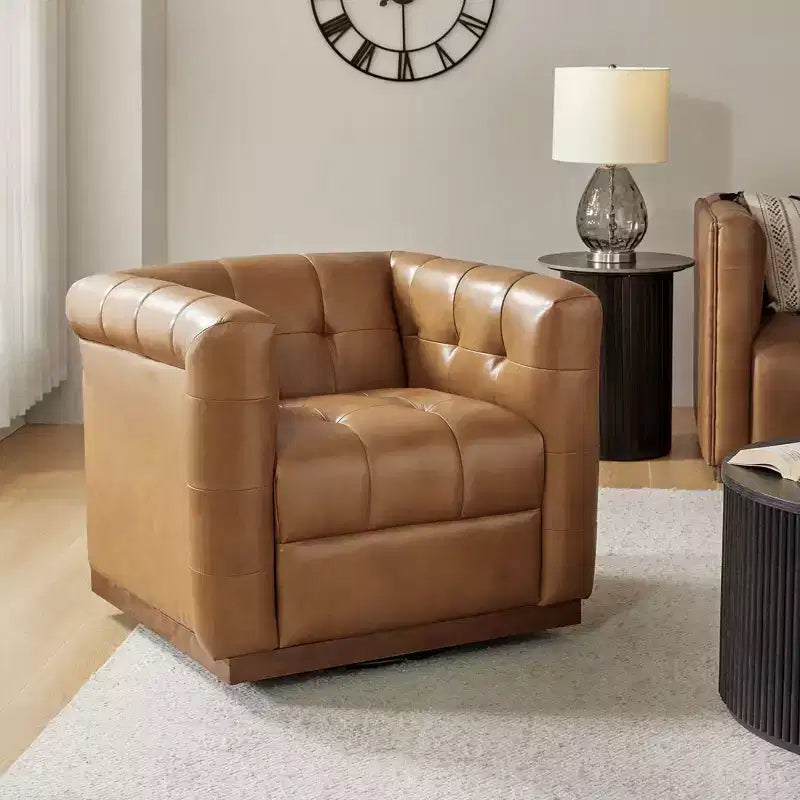 Fauteuil club pivotant Frankie en cuir véritable | HULALA HOME