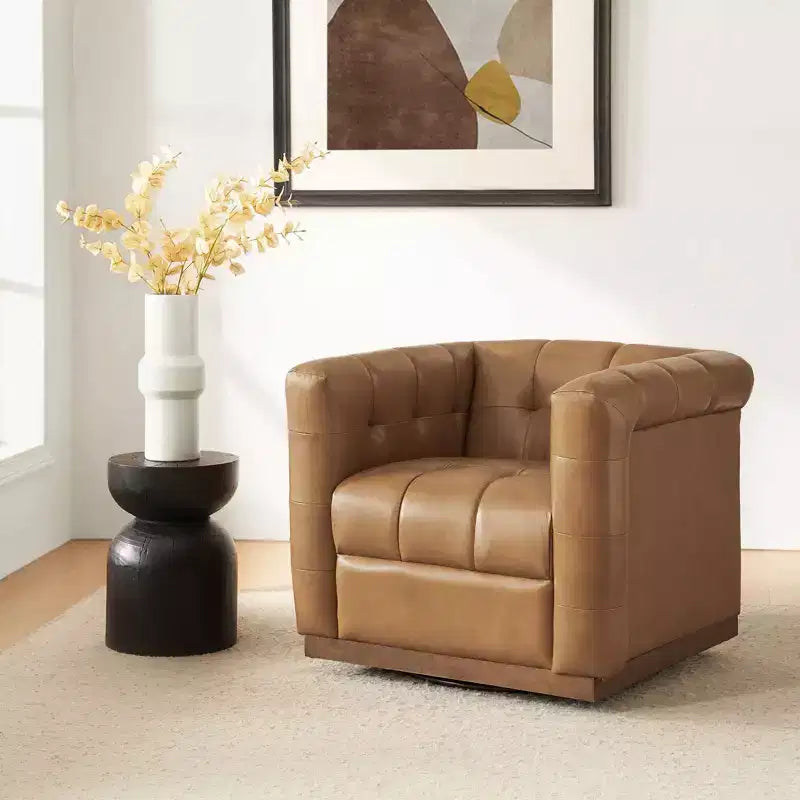 Fauteuil club pivotant Frankie en cuir véritable | HULALA HOME