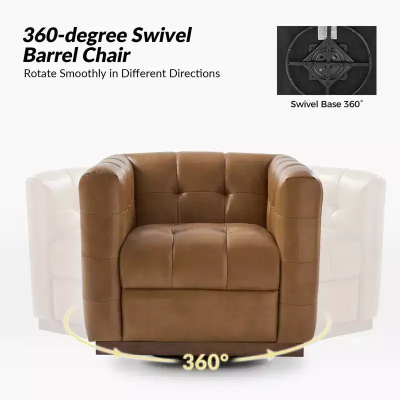 Fauteuil club pivotant Frankie en cuir véritable | HULALA HOME