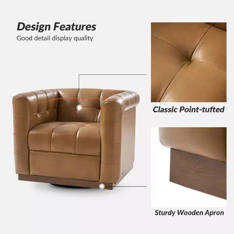 Fauteuil club pivotant Frankie en cuir véritable | HULALA HOME