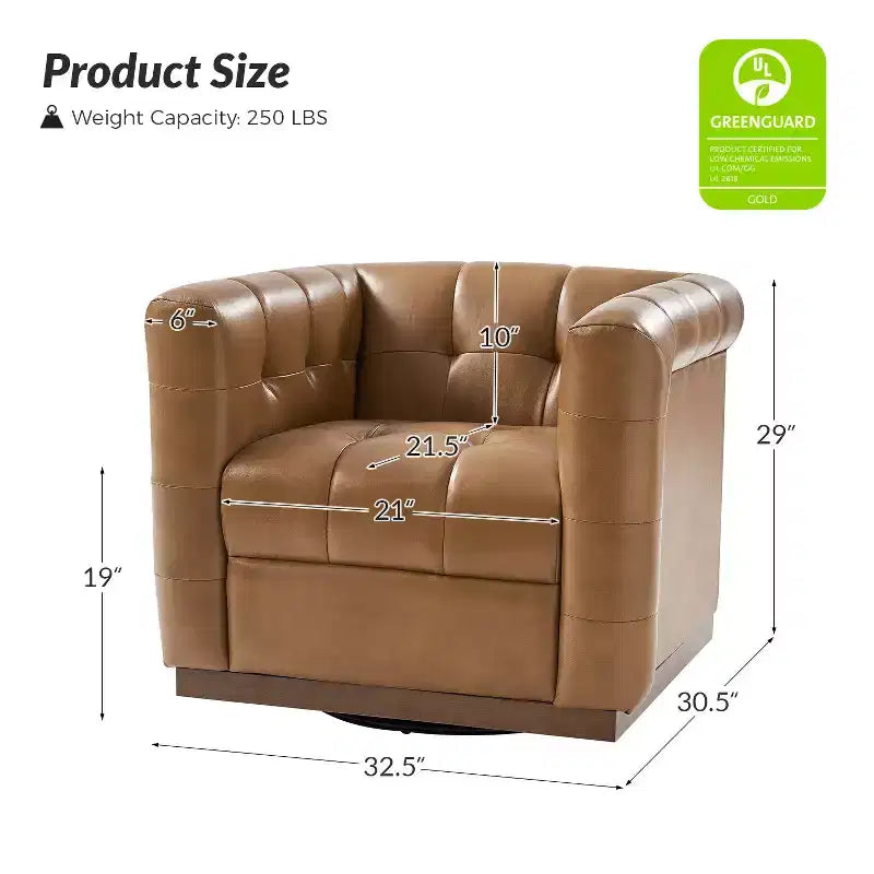 Fauteuil club pivotant Frankie en cuir véritable | HULALA HOME