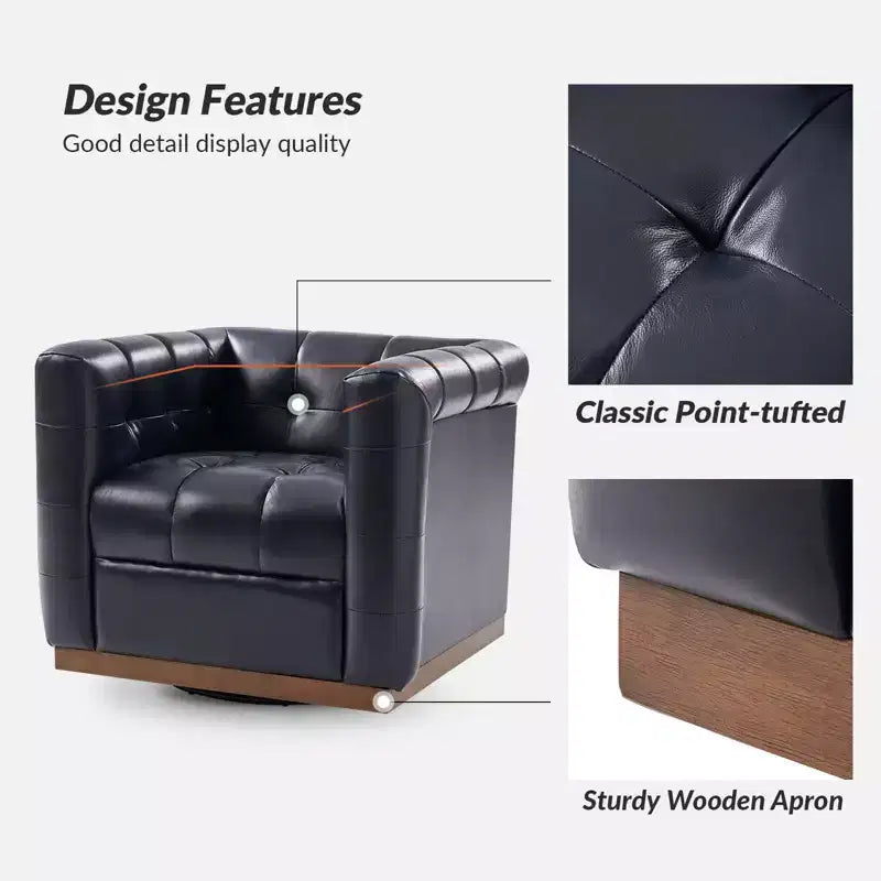 Fauteuil club pivotant Frankie en cuir véritable | HULALA HOME