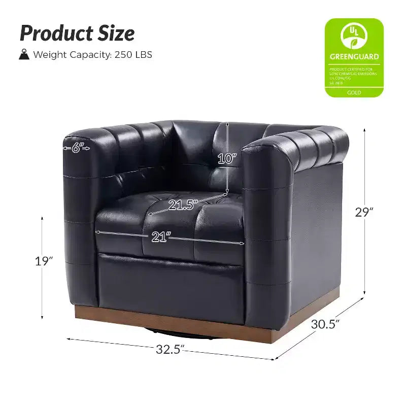 Fauteuil club pivotant Frankie en cuir véritable | HULALA HOME