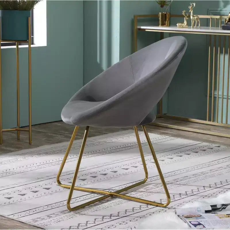 Roundhill Furniture Slatina, fauteuil d'appoint en velours soyeux, gris avec piètement doré