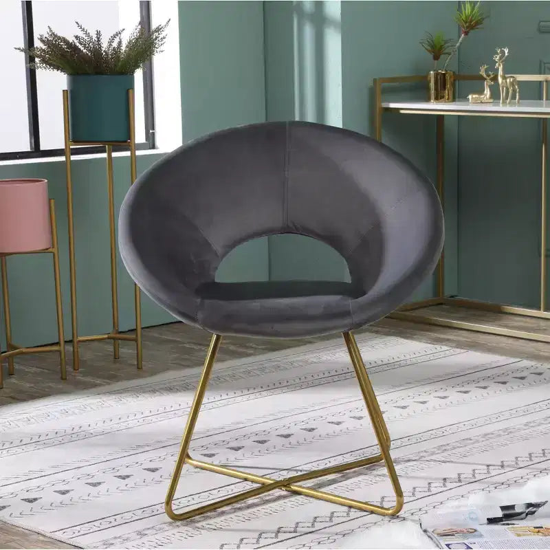 Roundhill Furniture Slatina, fauteuil d'appoint en velours soyeux, gris avec piètement doré