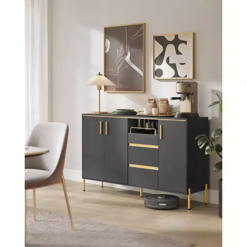VASAGLE Buffet de Cuisine avec Rangement, Buffet Commode, Meuble de Cuisine avec Tiroirs, Étagère Réglable, Plateau, Noir Encre