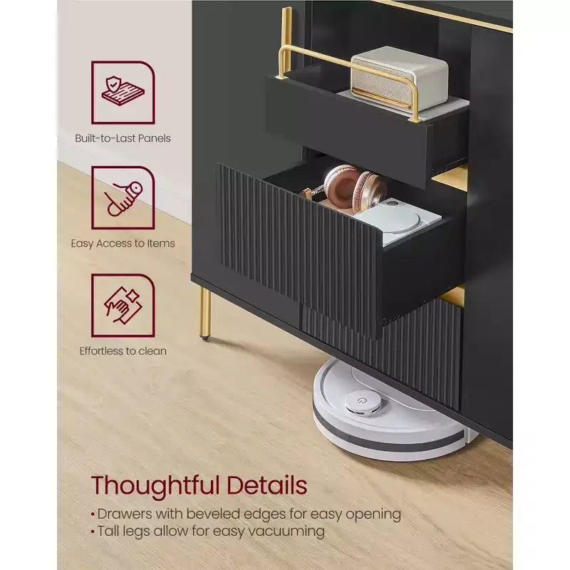 VASAGLE Buffet de Cuisine avec Rangement, Buffet Commode, Meuble de Cuisine avec Tiroirs, Étagère Réglable, Plateau, Noir Encre