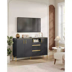 VASAGLE Buffet de Cuisine avec Rangement, Buffet Commode, Meuble de Cuisine avec Tiroirs, Étagère Réglable, Plateau, Noir Encre