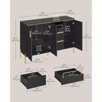 VASAGLE Buffet de Cuisine avec Rangement, Buffet Commode, Meuble de Cuisine avec Tiroirs, Étagère Réglable, Plateau, Noir Encre