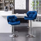 Tabouret de bar réglable en hauteur et pivotant en velours capitonné Diamond Breni de Roundhill Furniture, bleu, lot de 2