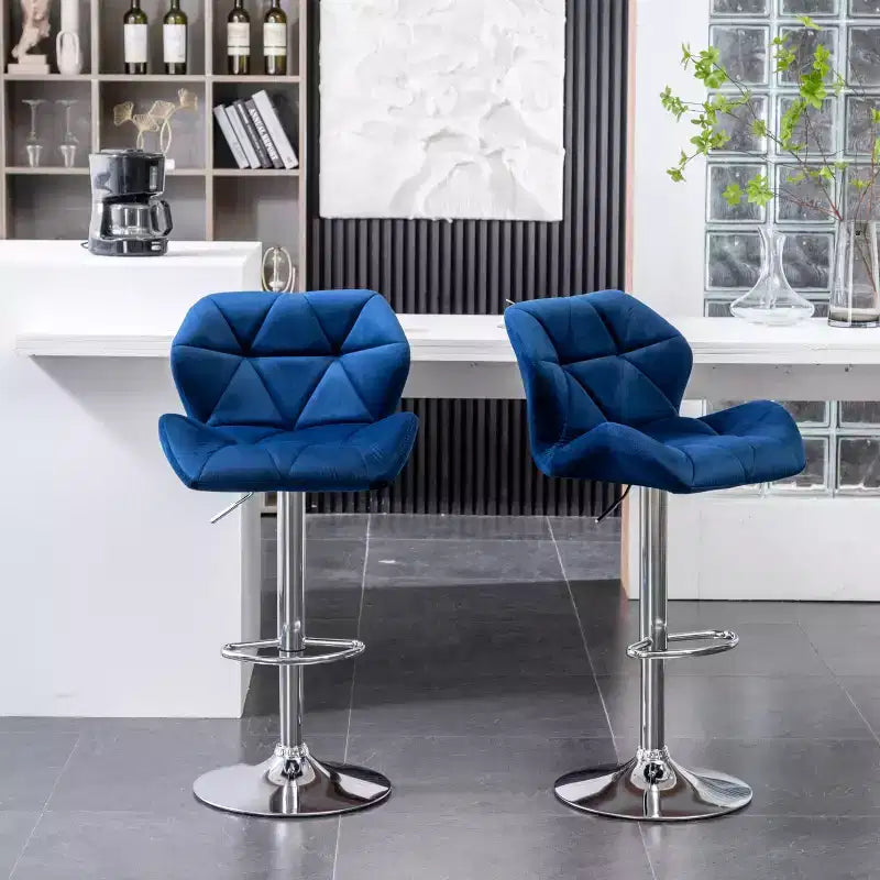 Tabouret de bar réglable en hauteur et pivotant en velours capitonné Diamond Breni de Roundhill Furniture, bleu, lot de 2