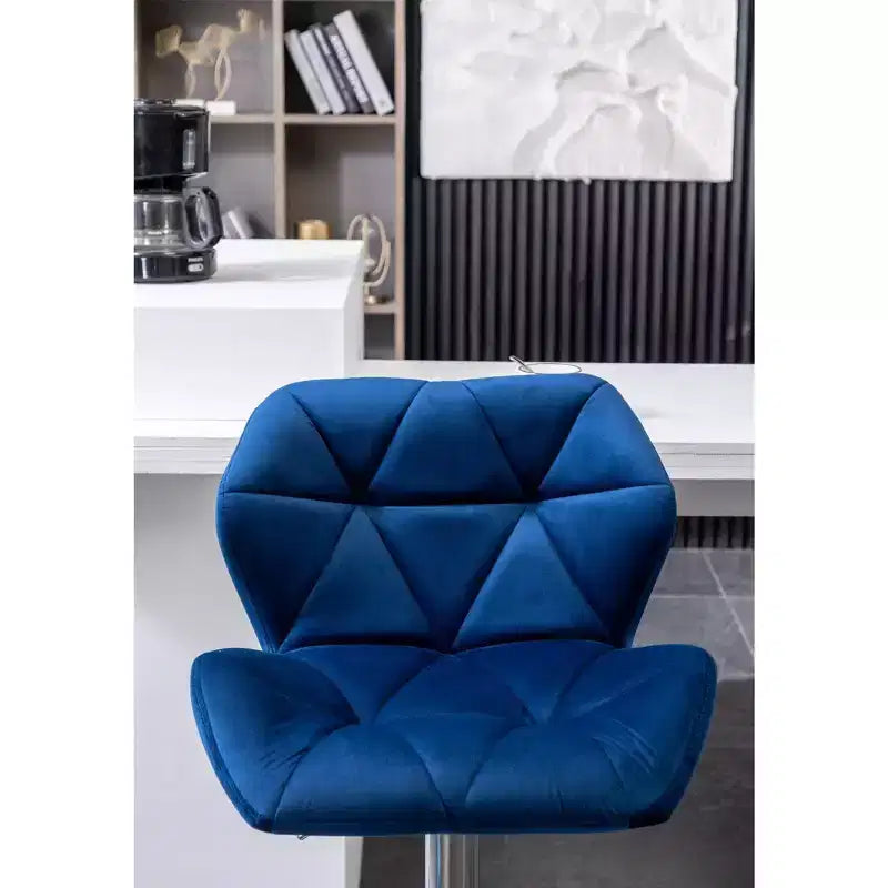 Tabouret de bar réglable en hauteur et pivotant en velours capitonné Diamond Breni de Roundhill Furniture, bleu, lot de 2