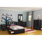 Cadre de lit HomeStock, noir, taille double, avec rangements, en panneaux de particules, 37,46 cm H