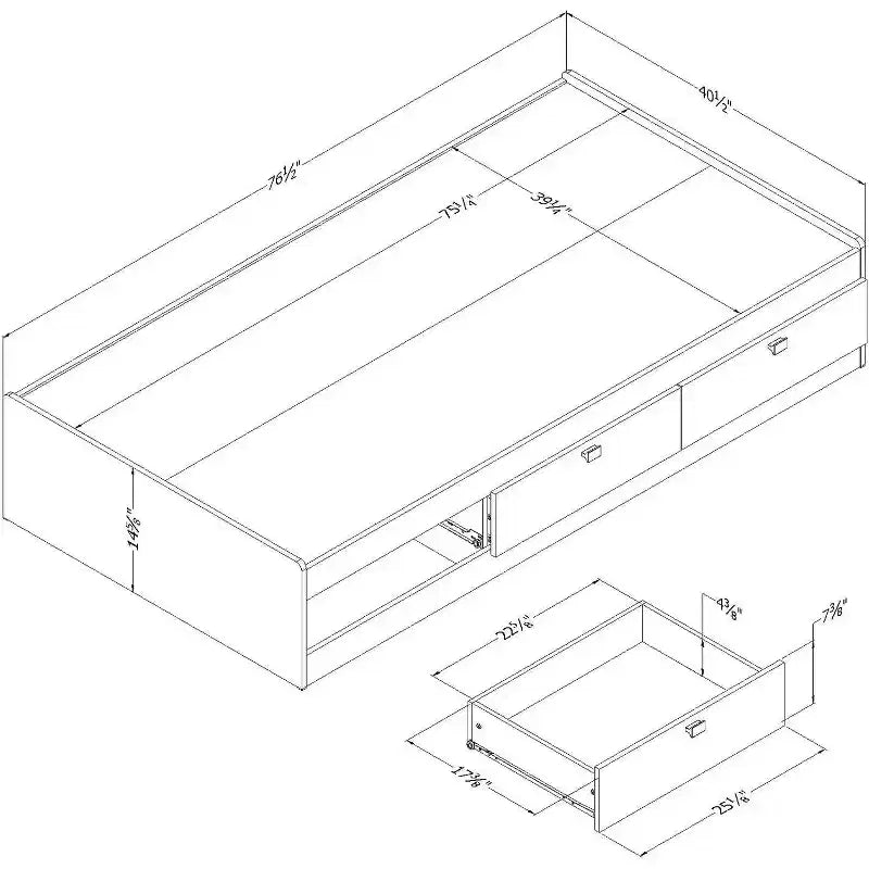 Cadre de lit HomeStock, noir, taille double, avec rangements, en panneaux de particules, 37,46 cm H