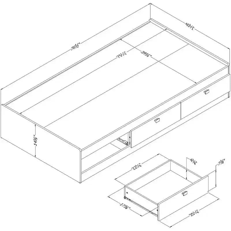 Cadre de lit HomeStock, noir, taille double, avec rangements, en panneaux de particules, 37,46 cm H