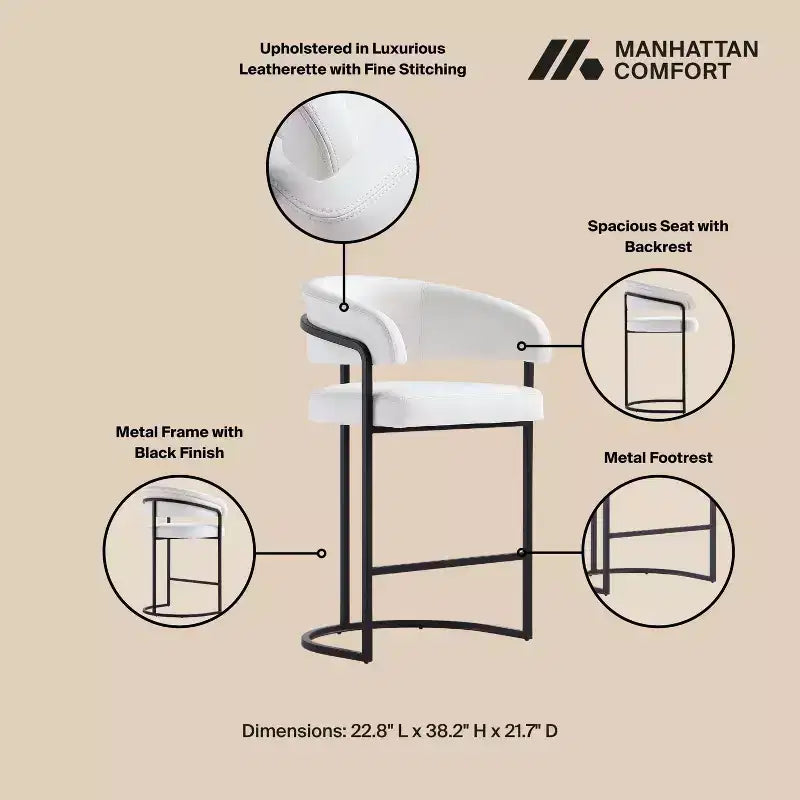 Lot de 2 tabourets de bar à hauteur de comptoir modernes rembourrés en similicuir Augusta de Manhattan Comfort