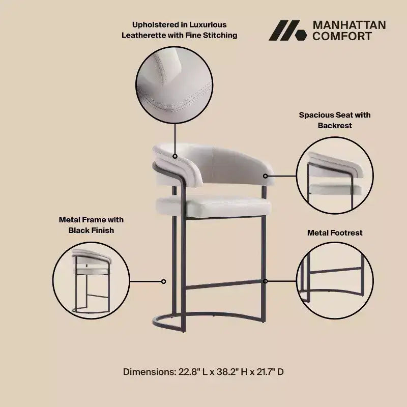 Lot de 2 tabourets de bar à hauteur de comptoir modernes rembourrés en similicuir Augusta de Manhattan Comfort