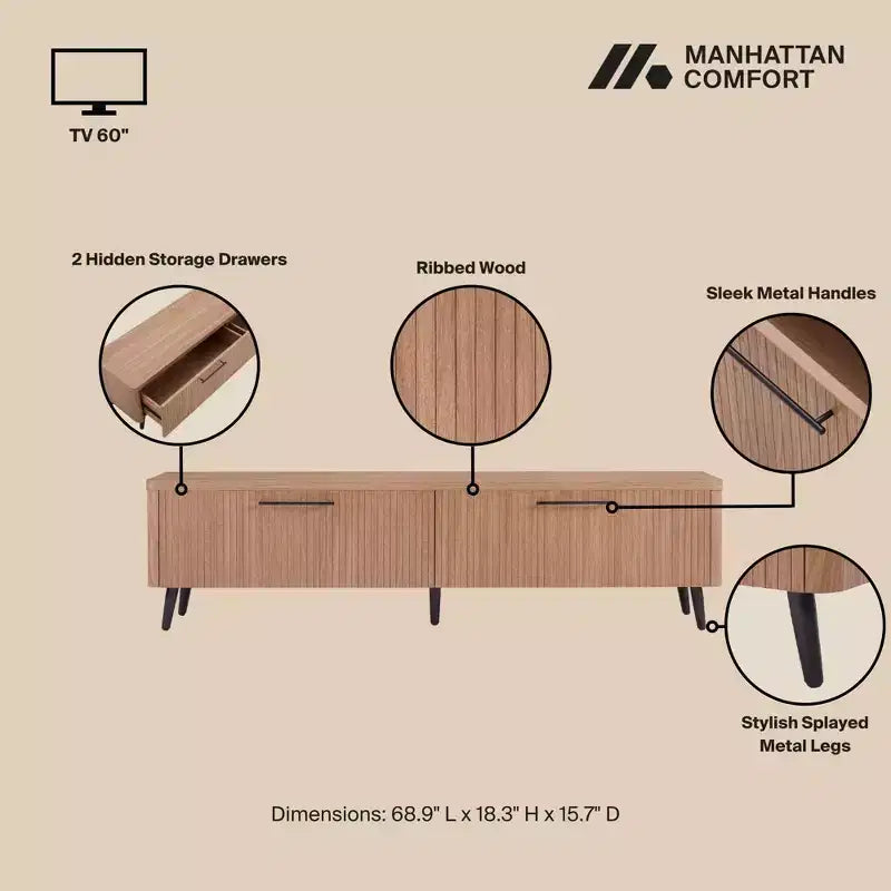 Meuble TV Jodie 68.9 Manhattan Comfort pour téléviseurs jusqu'à 60 po avec 2 tiroirs