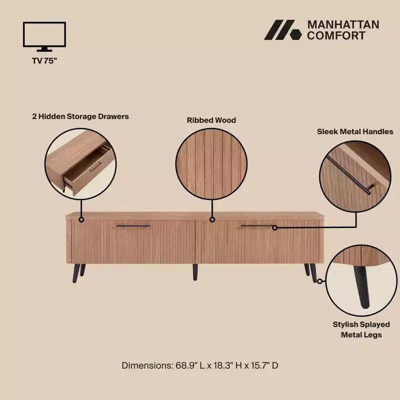 Meuble TV Jodie 68.9 Manhattan Comfort pour téléviseurs jusqu'à 60 po avec 2 tiroirs
