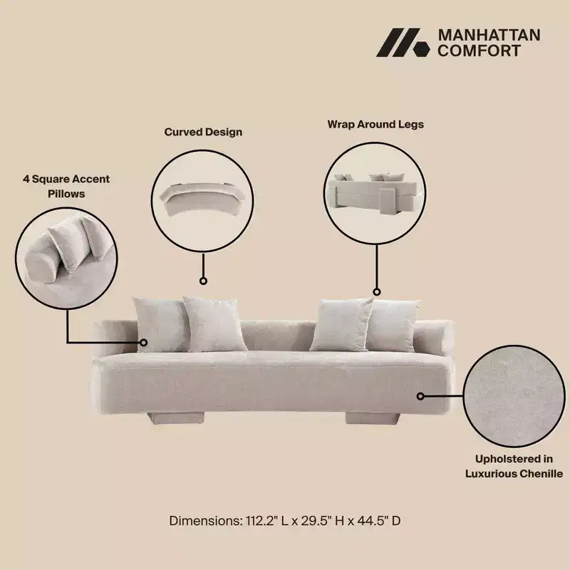Canapé d'angle Manhattan Comfort Verandah moderne en chenille, 284 cm