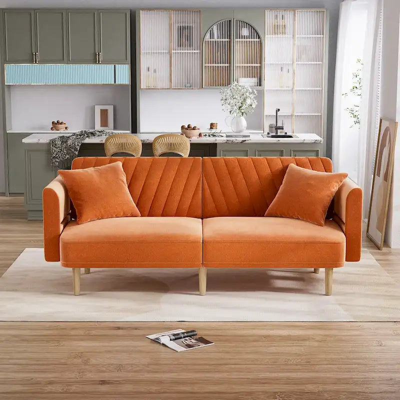 Ouyessir Canapé futon convertible capitonné avec accoudoirs pliables